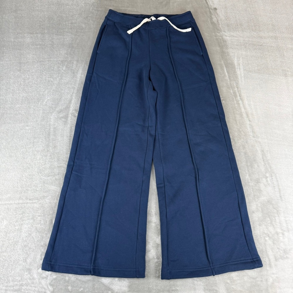 American Giant Pintuck Flare Pants Womens Small Pageant Blue Wide $125 USA NWOT